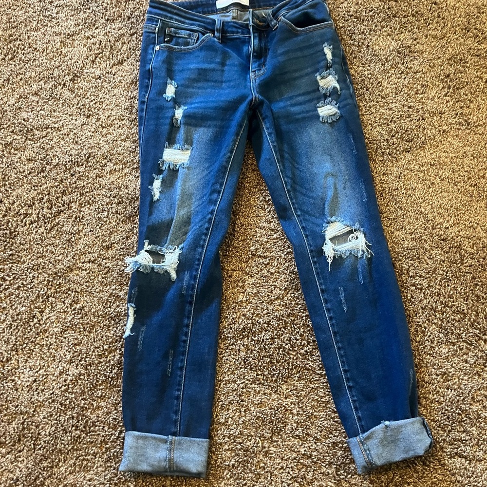 KanCan Blue Ankle Cropped Distressed Jeans